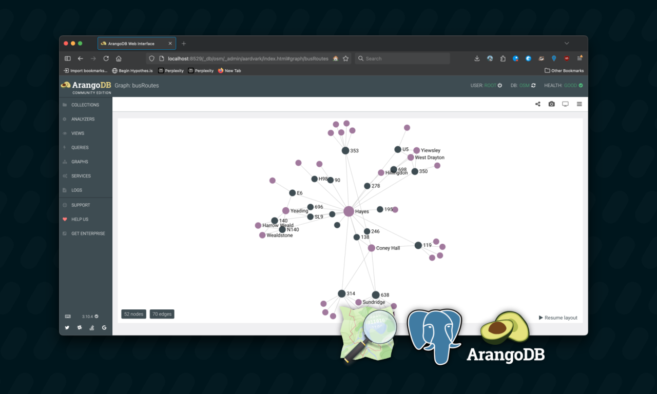 Bus route-finding with PostGIS and ArangoDB